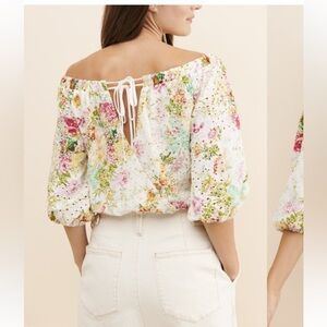 ASTR DANYA OFF THE SHOULDER TOP EYELET TIE BACK OPEN CRISS CROSS BACK FEMININE